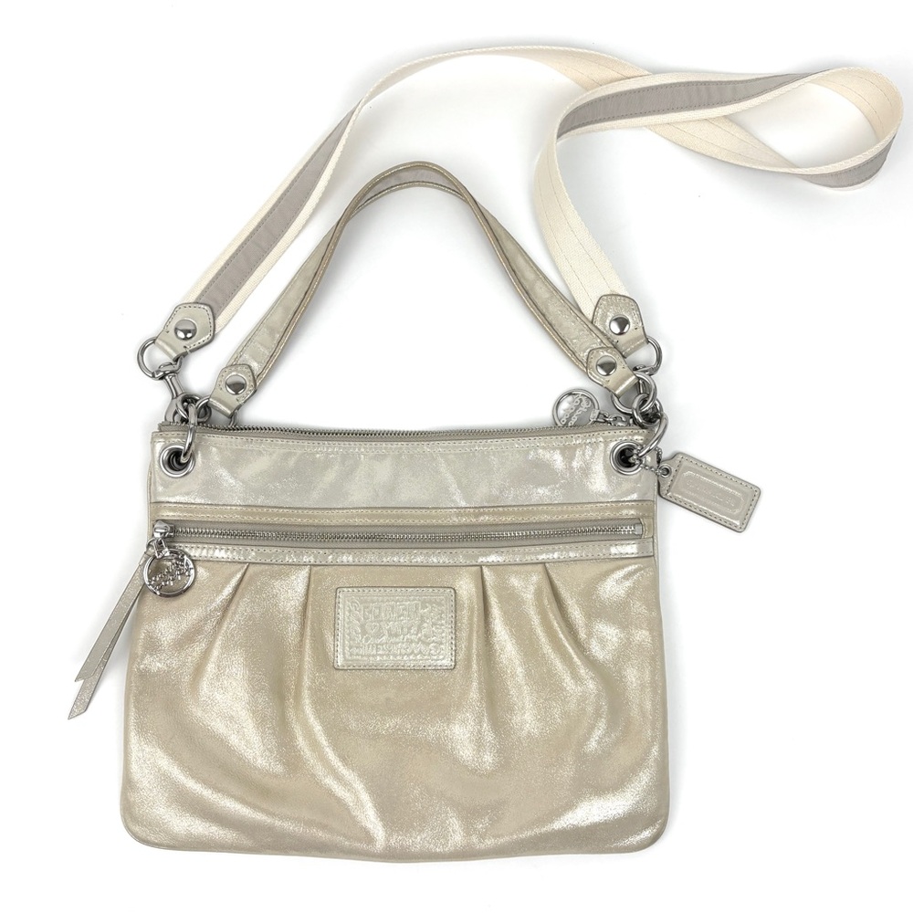 COACH POPPY Leather Hipster Metallic Platinum Shoulder Crossbody Bag